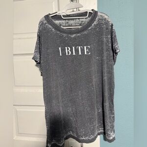 EUC Recycled Karma Gray Graphic Distressed Tee with 'I BITE' Print